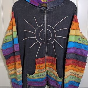 Rising International Patchwork Full Zip Hoodie Sz:XL Boho Colorful Artsy